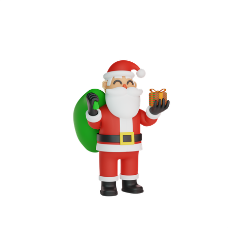 Santa Holding Gift 3D Illustration
