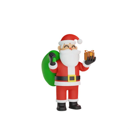 Santa Holding Gift 3D Illustration