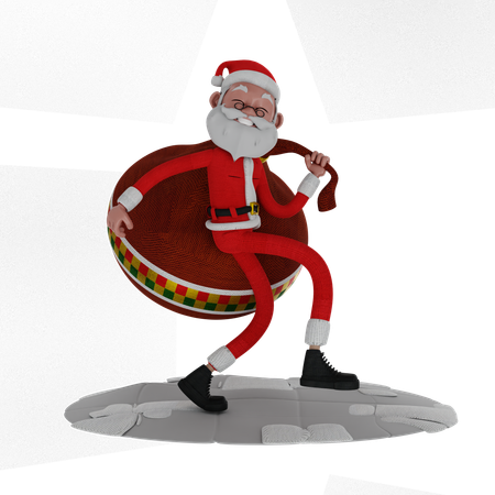 Santa Holding Gift Bag  3D Illustration