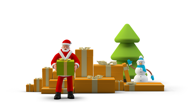Santa Holding Gift boxes for Christmas 3D Illustration