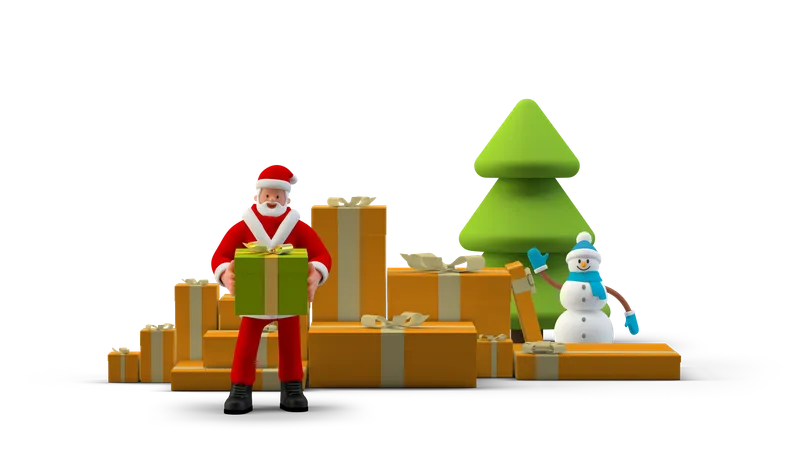 Santa Holding Gift boxes for Christmas  3D Illustration