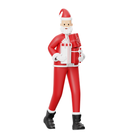 Santa Holding Many Gifts  3D Illustration