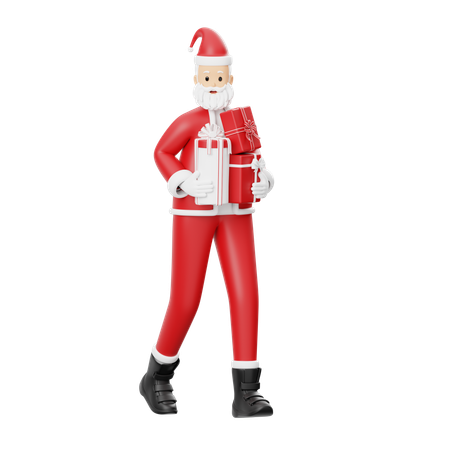 Santa Holding Many Gifts  3D Illustration