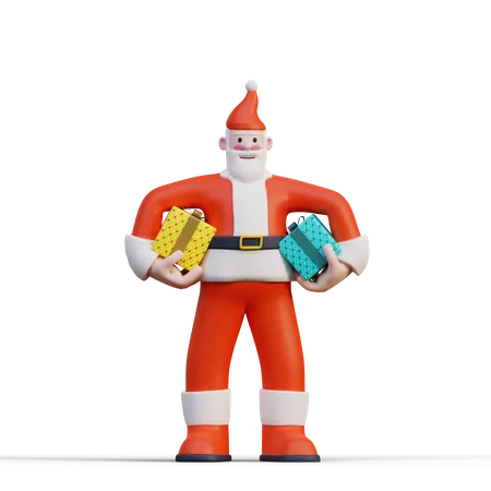 Santa Holding Presents  3D Illustration