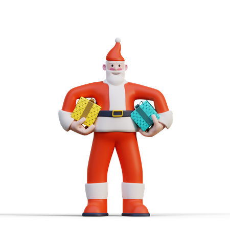 Papá Noel sosteniendo regalos  3D Illustration
