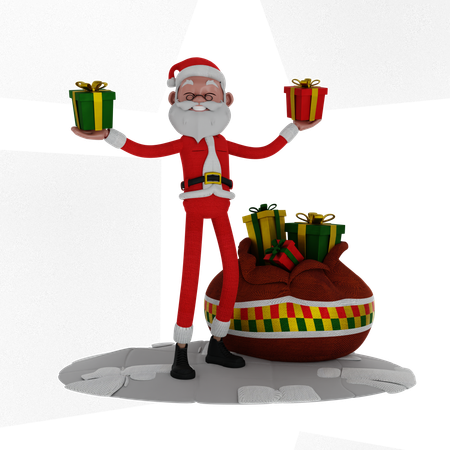 Santa Holding Two Gifts  3D Illustration