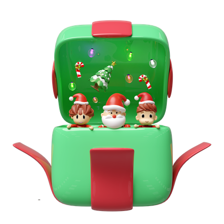 Santa In Big Gift Box  3D Illustration