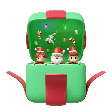 Santa In Big Gift Box  3D Illustration