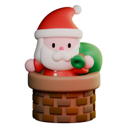 Santa In Chimney  3D Icon