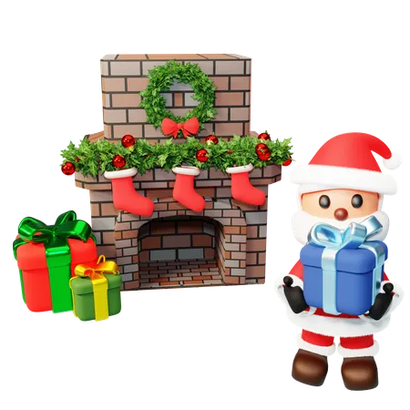 Santa in front of fireplace  3D Illustration