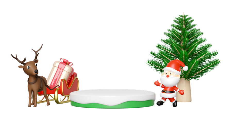 Santa is standing near Christmas tree  3D Illustration
