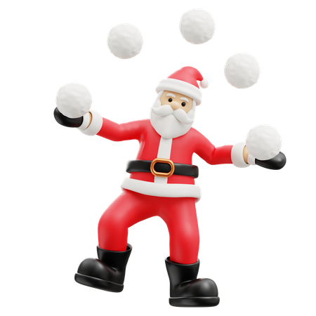 Papá Noel jugando con bolas de nieve  3D Illustration