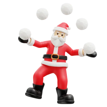 Papá Noel jugando con bolas de nieve  3D Illustration