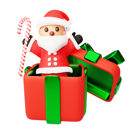 Santa jump out of gift box  3D Illustration