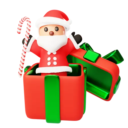 Santa jump out of gift box  3D Illustration