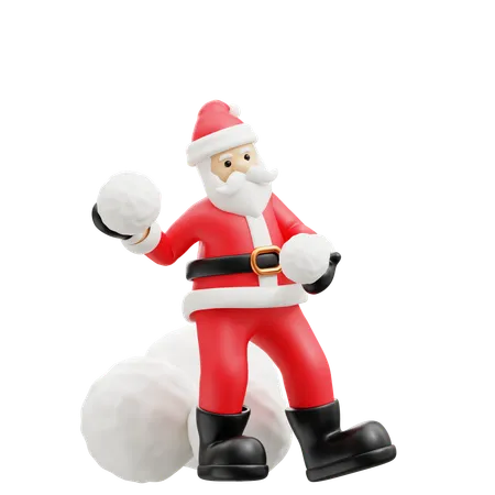 Papá Noel lanzando bolas de nieve  3D Illustration