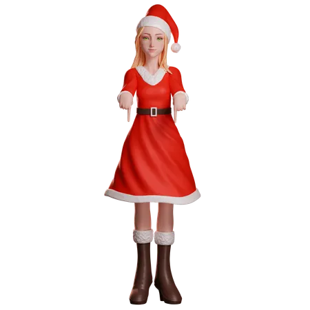 Santa Girl apontando para baixo  3D Illustration