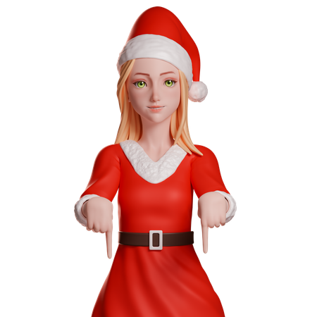 Santa Girl apontando para baixo  3D Illustration