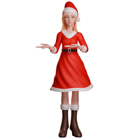 Santa Girl Mostrando Algo Restante  3D Illustration