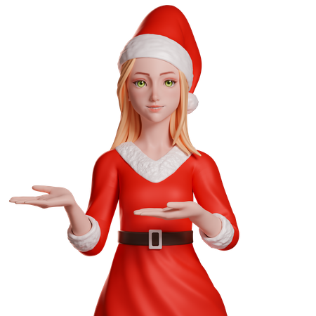 Santa Girl Mostrando Algo Restante  3D Illustration