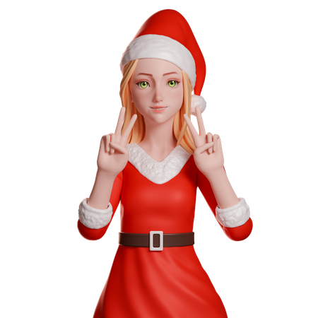 Santa Girl Mostrando Gesto de Paz Usando Ambas as Mãos  3D Illustration