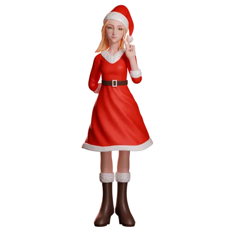 Santa Girl Mostrando Gesto de Paz com a Mão Direita  3D Illustration