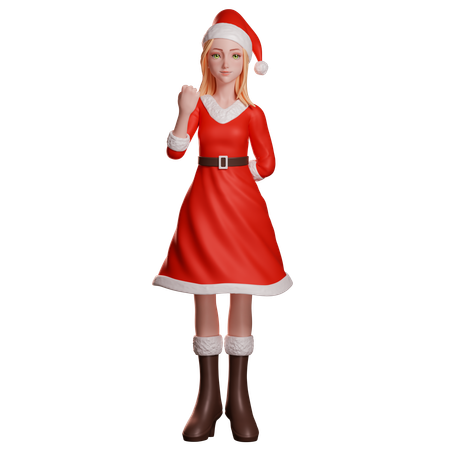 Santa Girl Mostrando o Punho Gesto de Mão  3D Illustration