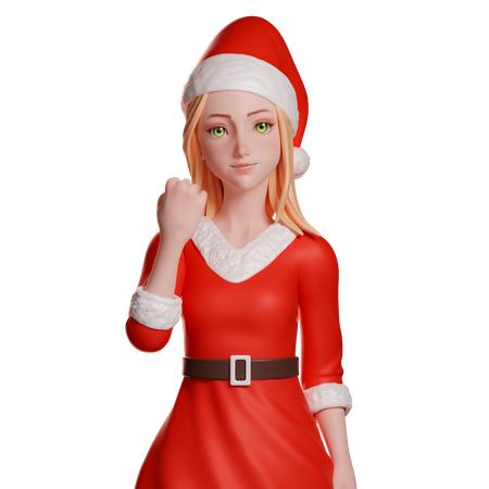 Santa Girl Mostrando o Punho Gesto de Mão  3D Illustration