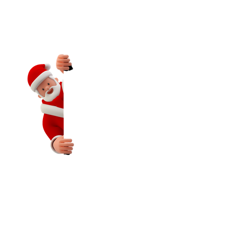 Santa mirando detrás de una pizarra o pancarta blanca  3D Icon