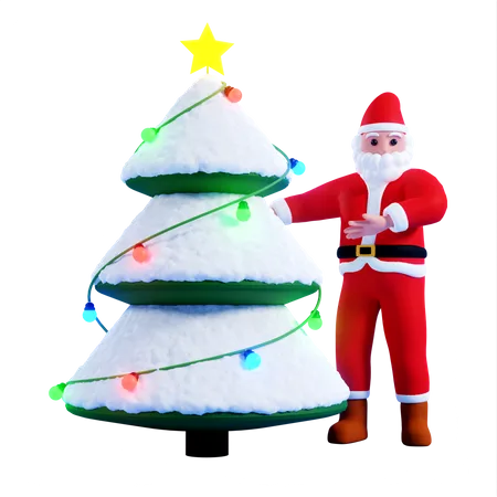 Papá Noel mostrando el árbol de Navidad  3D Illustration