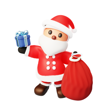 Santa offering a gift 3D Illustration