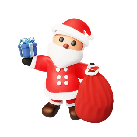 Santa offering a gift 3D Illustration