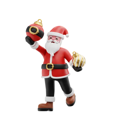 Santa playing with ball lamp  3D Illustration