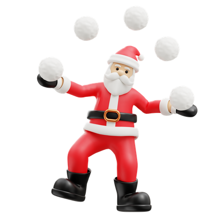 Santa playing with snowball  3D Illustration