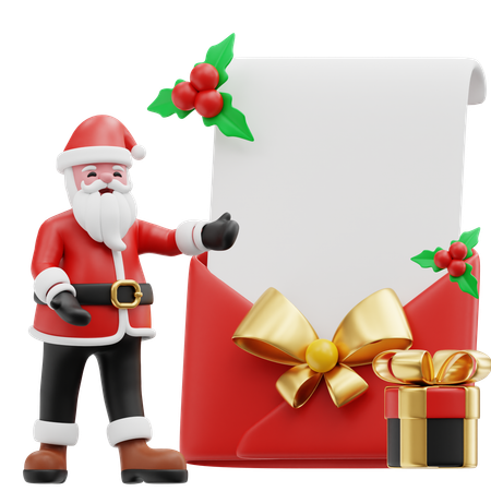 Santa prepares invitation card  3D Illustration