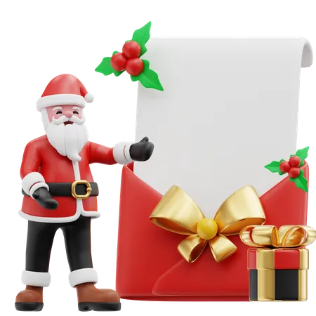 Santa prepares invitation card  3D Illustration