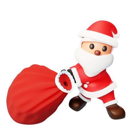 Santa pulling a gift bag  3D Illustration