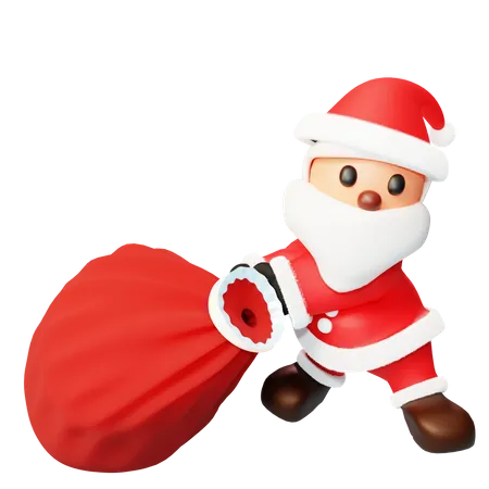 Santa pulling a gift bag  3D Illustration