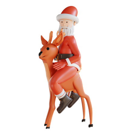 Santa Riding A Deer  3D Illustration