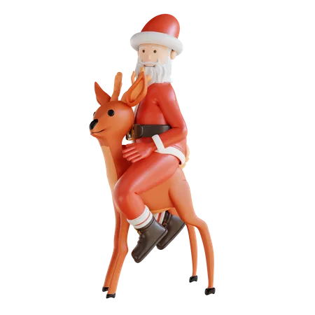 Santa Riding A Deer  3D Illustration