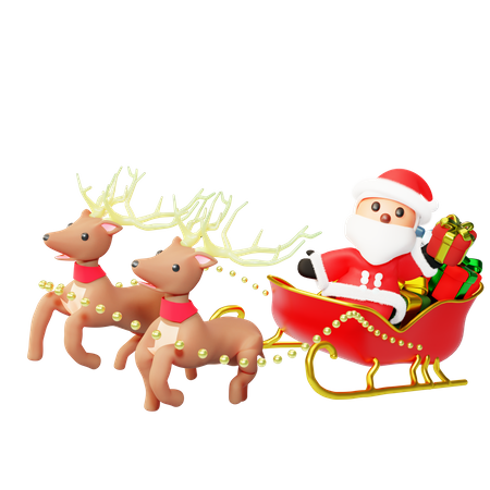 Santa riding gift carriage  3D Illustration