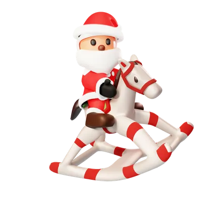 Santa riding horse toy  3D Illustration