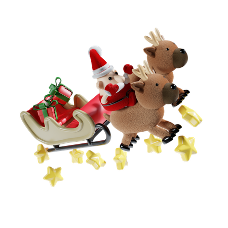 Santa Riding Sledge  3D Illustration