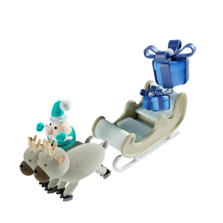 Santa Riding Sledge  3D Illustration