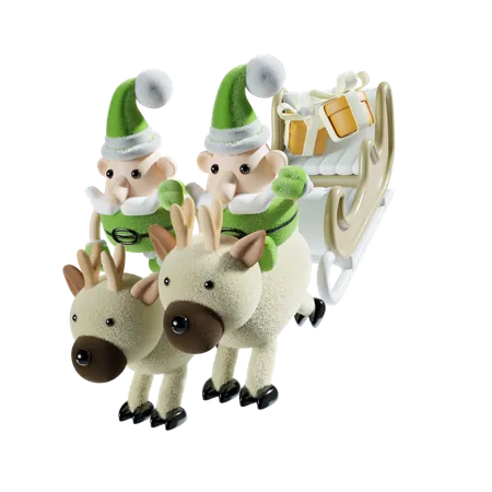 Santa Riding Sledge  3D Illustration