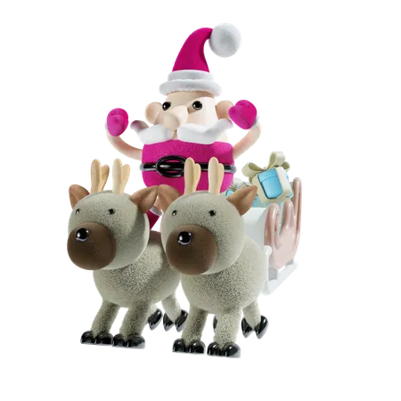 Santa Riding Sledge  3D Illustration