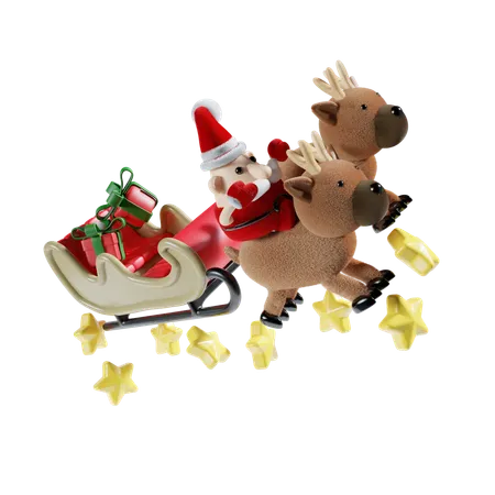 Santa Riding Sledge  3D Illustration