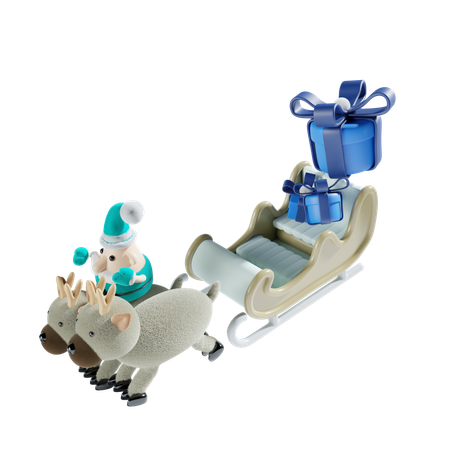 Santa Riding Sledge  3D Illustration