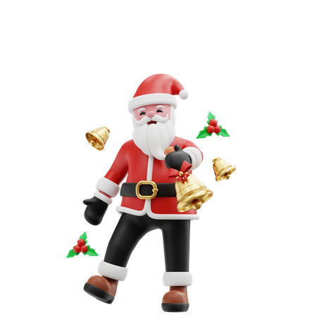 Santa ringing jingle bell  3D Illustration