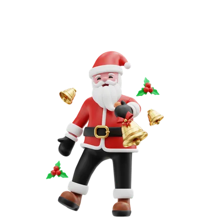 Santa ringing jingle bell  3D Illustration